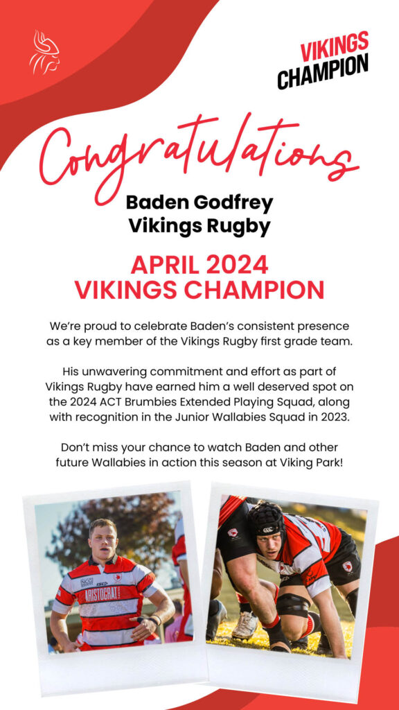 Baden Godfrey April 2024 Vikings Group Champion
